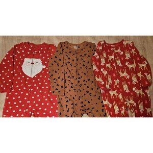 Lot Of 3 Carters Size 5t 5 Fleece Footed Pjs Pajamas Girls Christmas Santa